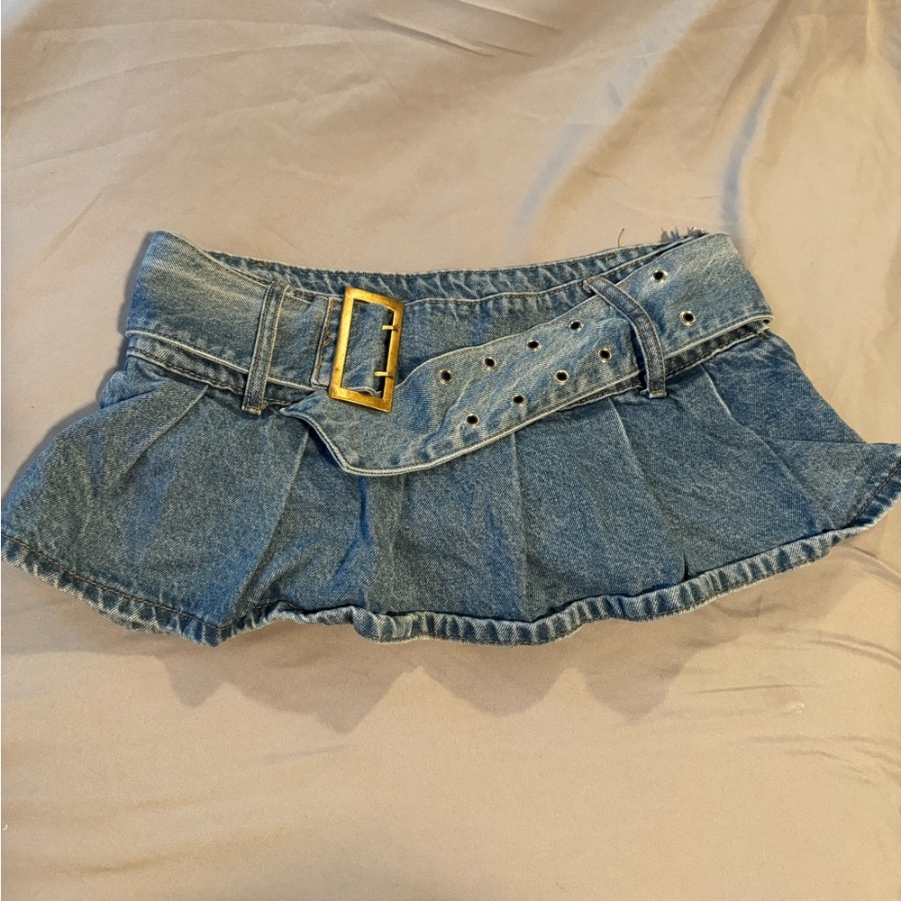 Denim Pleated Mini Skirt